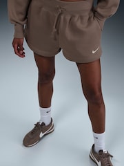 Nike Brown Sportswear Phoenix Fleece High-Waisted Loose Shorts - Image 5 of 6