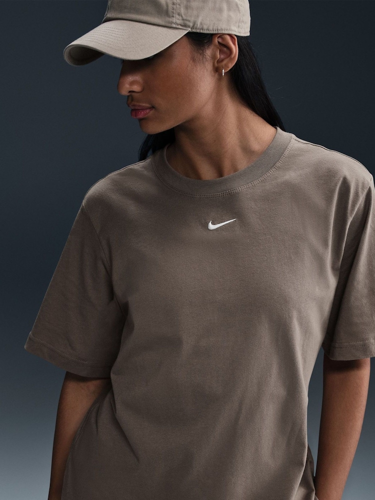 Nike Brown Oversized Mini Swoosh Sportswear T-Shirt - Image 1 of 4