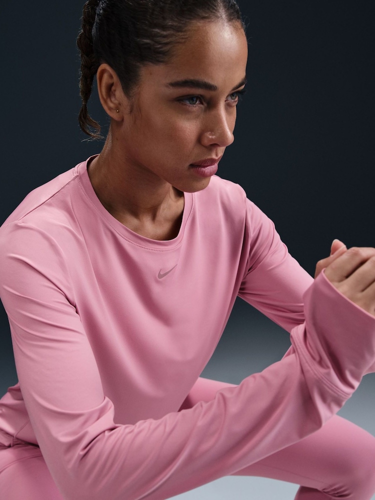 Nike Elemental Pink Dri-FIT One Classic Long-Sleeve Fitness Top - Image 3 of 5