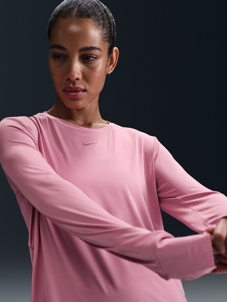 Nike Elemental Pink Dri-FIT One Classic Long-Sleeve Fitness Top - Image 5 of 5