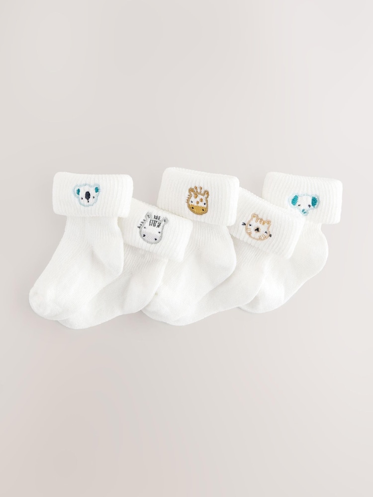 White Character Embroidered Roll Top Socks 5 Pack (0mths-2yrs) - Image 1 of 3