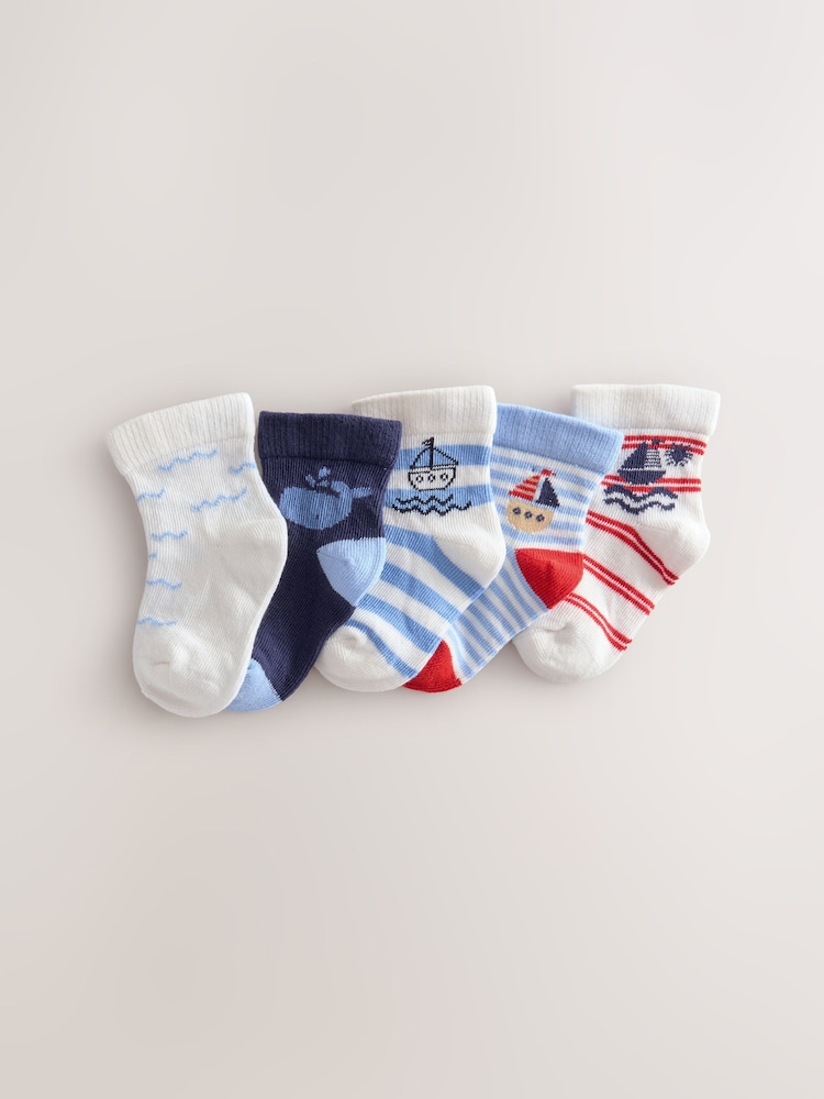 Blue Nautical Baby Socks 5 Pack (0mths-2yrs) - Image 1 of 3