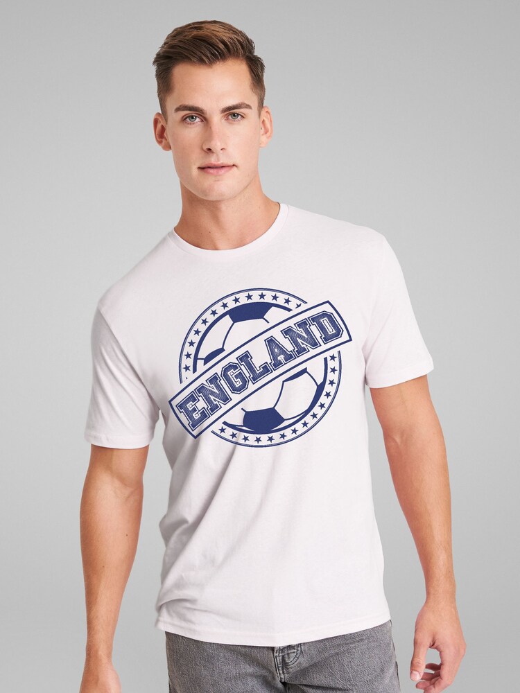 All + Every White Mens England Euro Football Star Badge 100% Cotton T-Shirt - Image 1 of 4