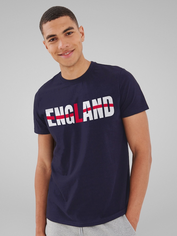 All + Every Blue Mens England Flag Text Euro Football 100% Cotton T-Shirt - Image 1 of 4