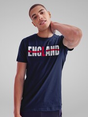 All + Every Blue Mens England Flag Text Euro Football 100% Cotton T-Shirt - Image 2 of 4