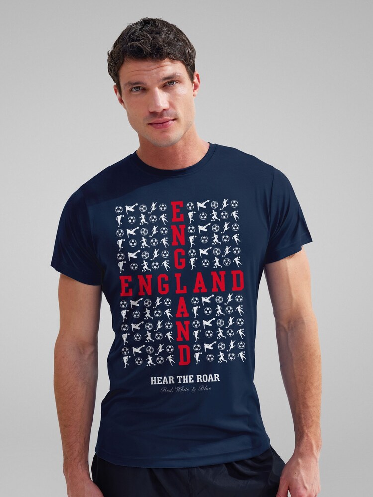 All + Every Blue Mens England Hear The Roar Euro Football 100% Cotton T-Shirt - Image 2 of 4