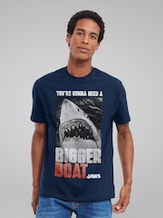 All + Every Blue Mens Jaws Bigger Boat Cinematic Scene 100% Cotton T-Shirt - Image 1 of 4