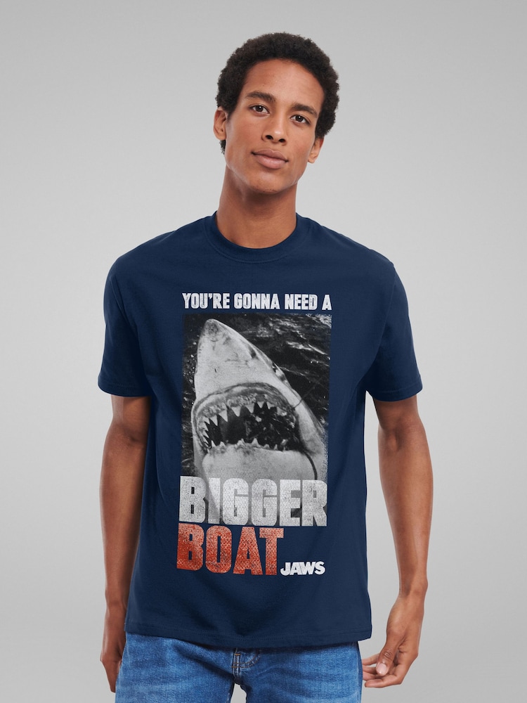 All + Every Blue Mens Jaws Bigger Boat Cinematic Scene 100% Cotton T-Shirt - Image 1 of 4