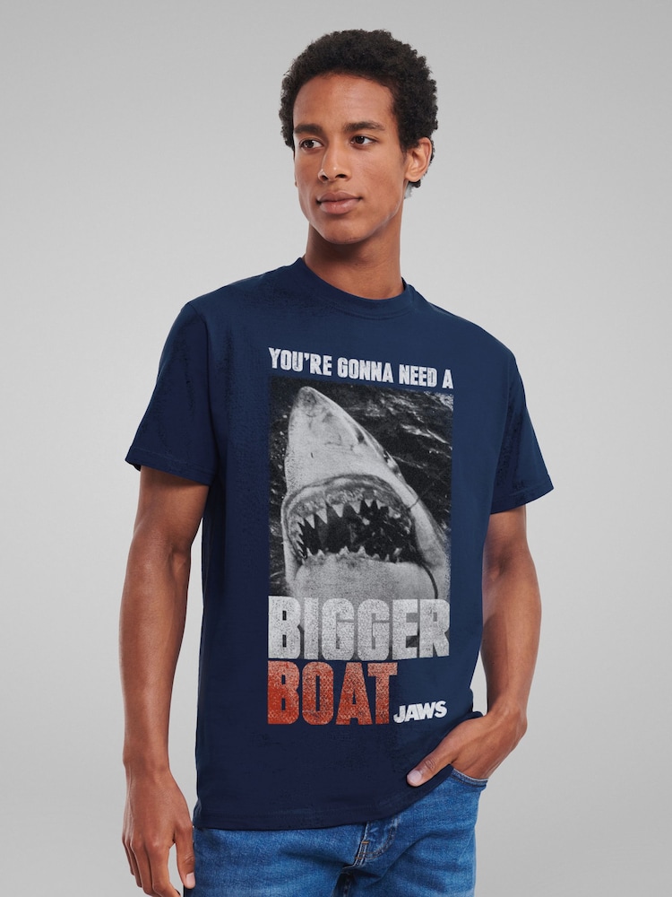 All + Every Blue Mens Jaws Bigger Boat Cinematic Scene 100% Cotton T-Shirt - Image 2 of 4