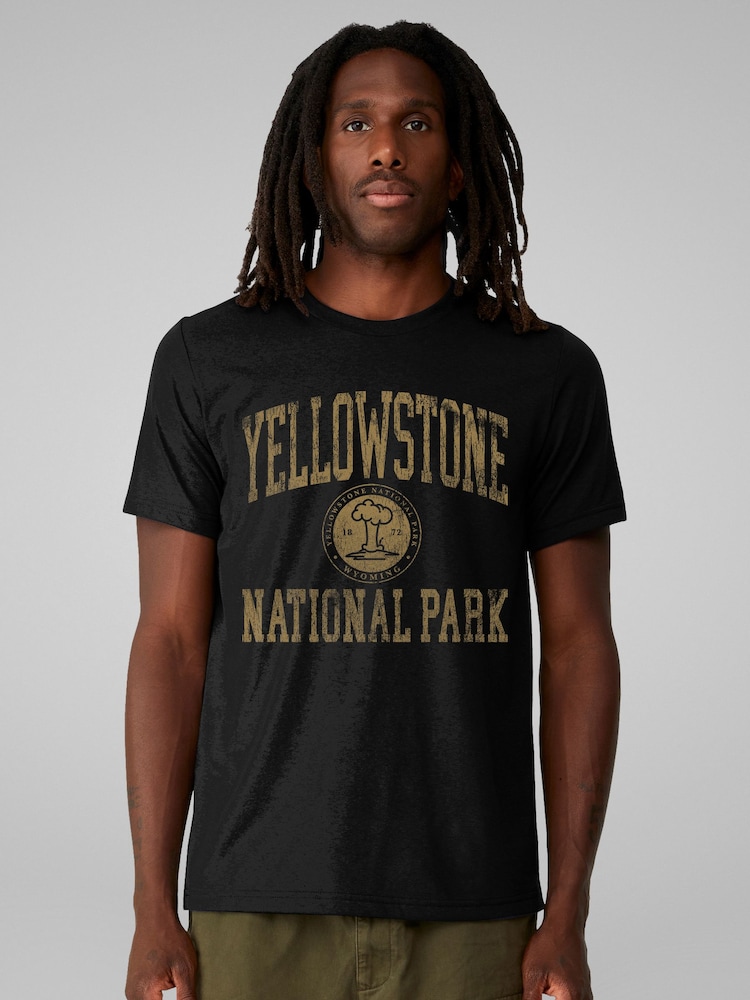 All + Every Black Mens US National Parks Yellowstone Wyoming 100% Cotton T-Shirt - Image 1 of 4