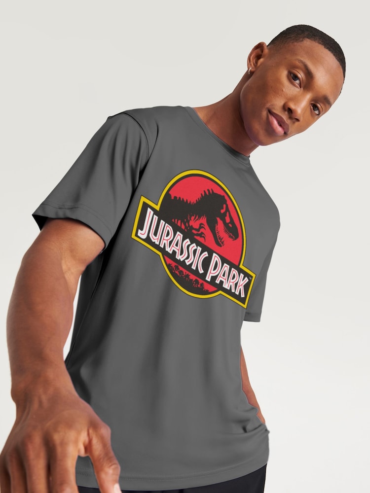 All + Every Grey Mens Jurassic Park Classic Logo 100% Cotton T-Shirt - Image 2 of 4
