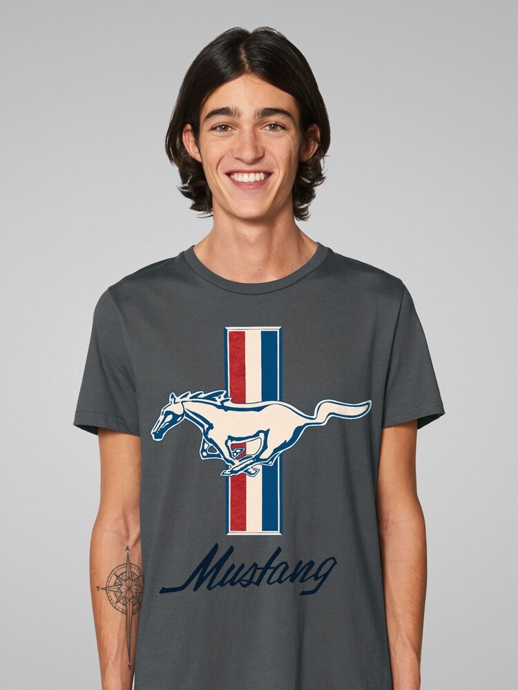 All + Every Grey Mens Ford Mustang Horse 100% Cotton T-Shirt - Image 1 of 5