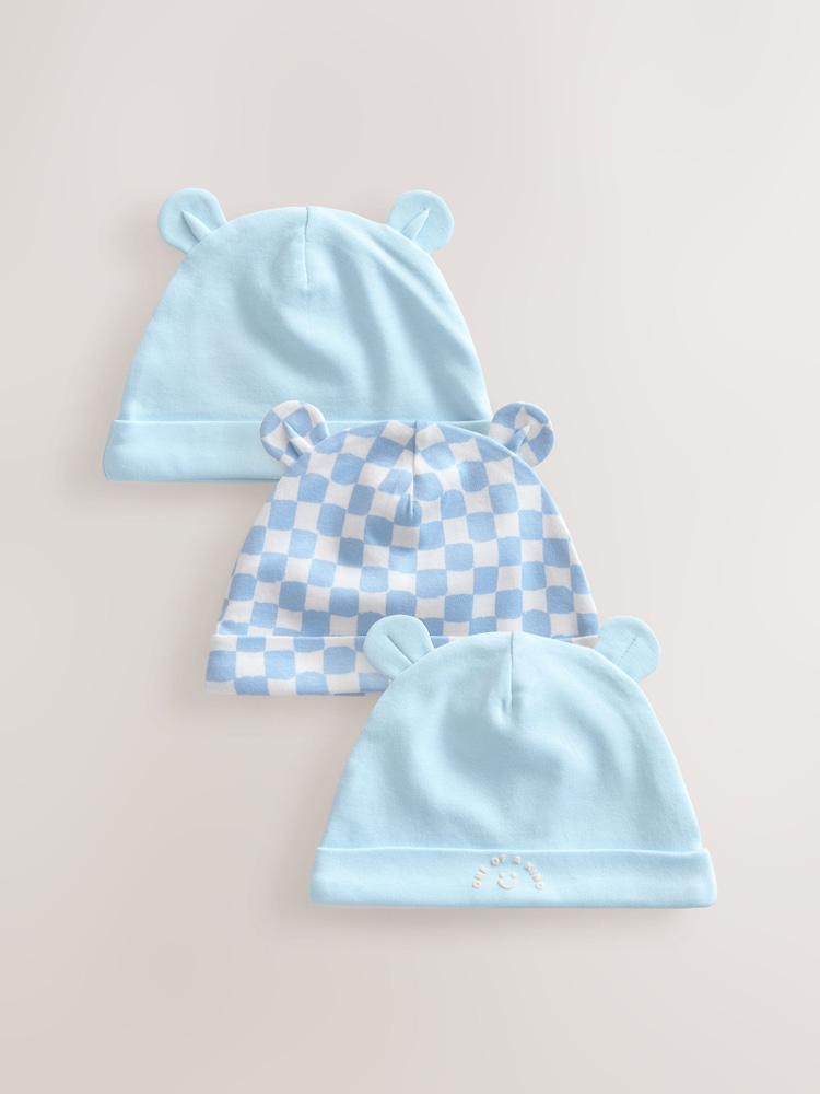 Blau - Beanie-Mützen mit Bärenohr für Babys aus 100 % Baumwolle im 3er-Pack (0–18 Monate) - Bild 1 von 6 Blau - Beanie-Mützen mit Bärenohr für Babys aus 100 % Baumwolle im 3er-Pack (0–18 Monate) - Bild 1 von 6