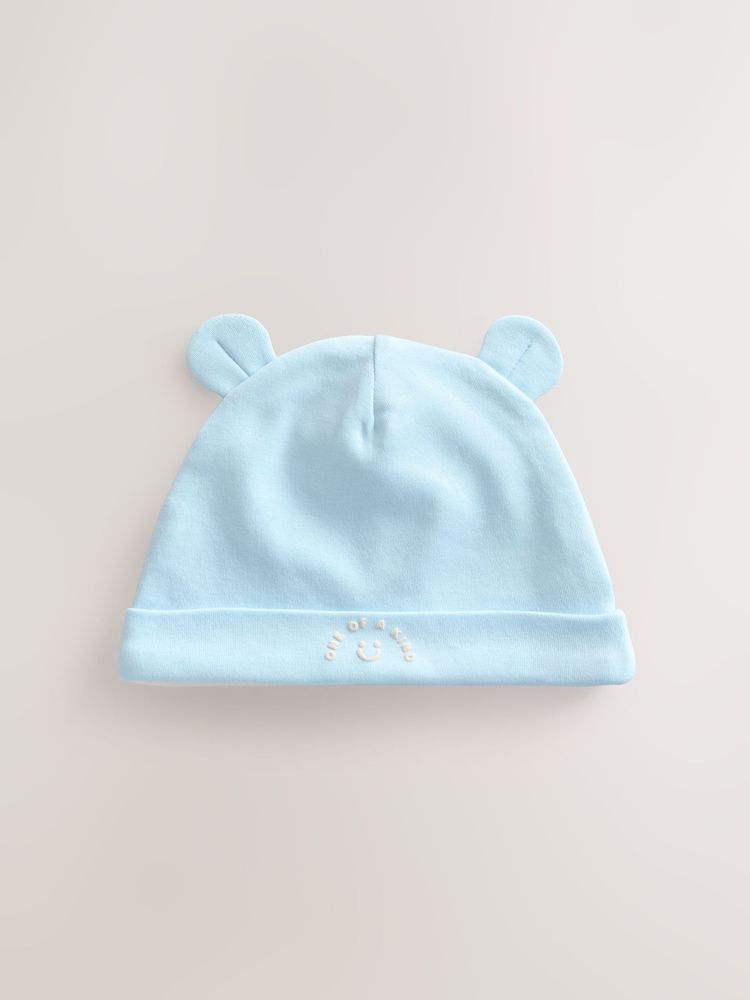Blue 100% Cotton Baby Bear Ear Beanie Hats 3 Pack (0-18mths) - Image 2 of 6