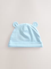 Blue 100% Cotton Baby Bear Ear Beanie Hats 3 Pack (0-18mths) - Image 4 of 6
