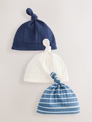 Blue Tie Top 100% Cotton Hats 3 Pack (0-18mths) - Image 1 of 5
