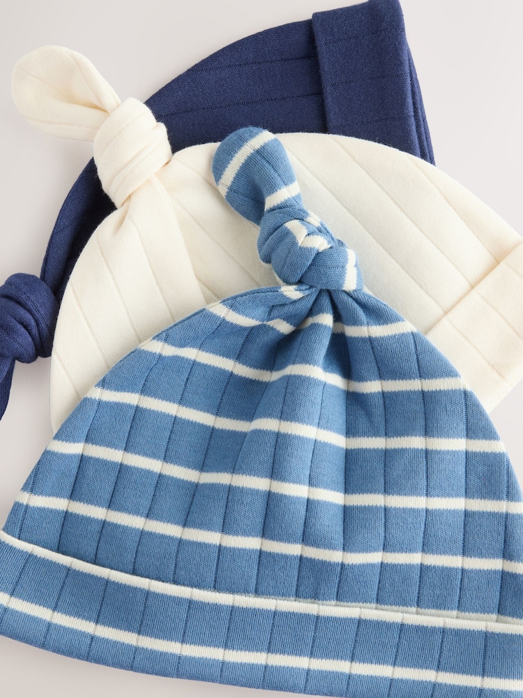 Blue Tie Top 100% Cotton Hats 3 Pack (0-18mths) - Image 5 of 5