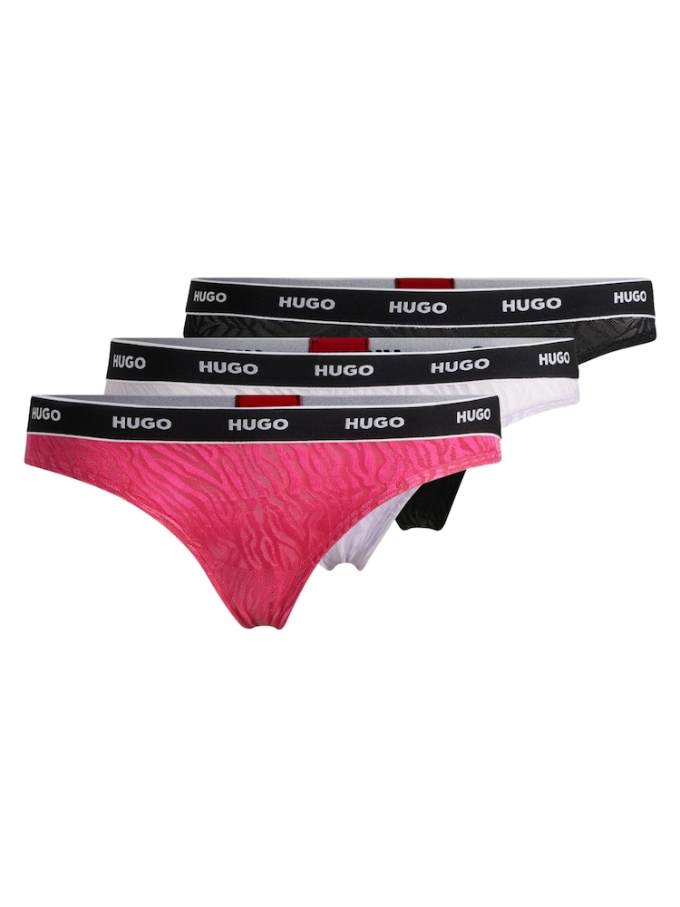 HUGO Pink HUGO Logo-Waistband Thong 3 Pack In Zebra Lace - Image 2 of 9 HUGO Pink HUGO Logo-Waistband Thong 3 Pack In Zebra Lace - Image 2 of 9