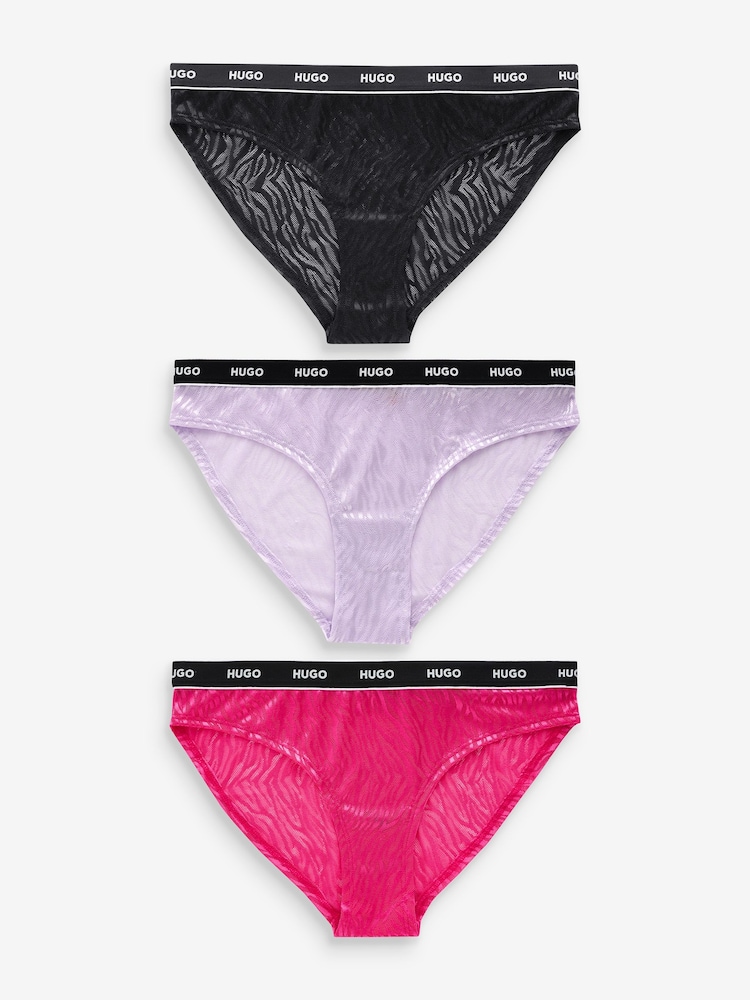 HUGO Pink Logo-Waistband Briefs 3 Pack In Zebra Lace - Image 1 of 9