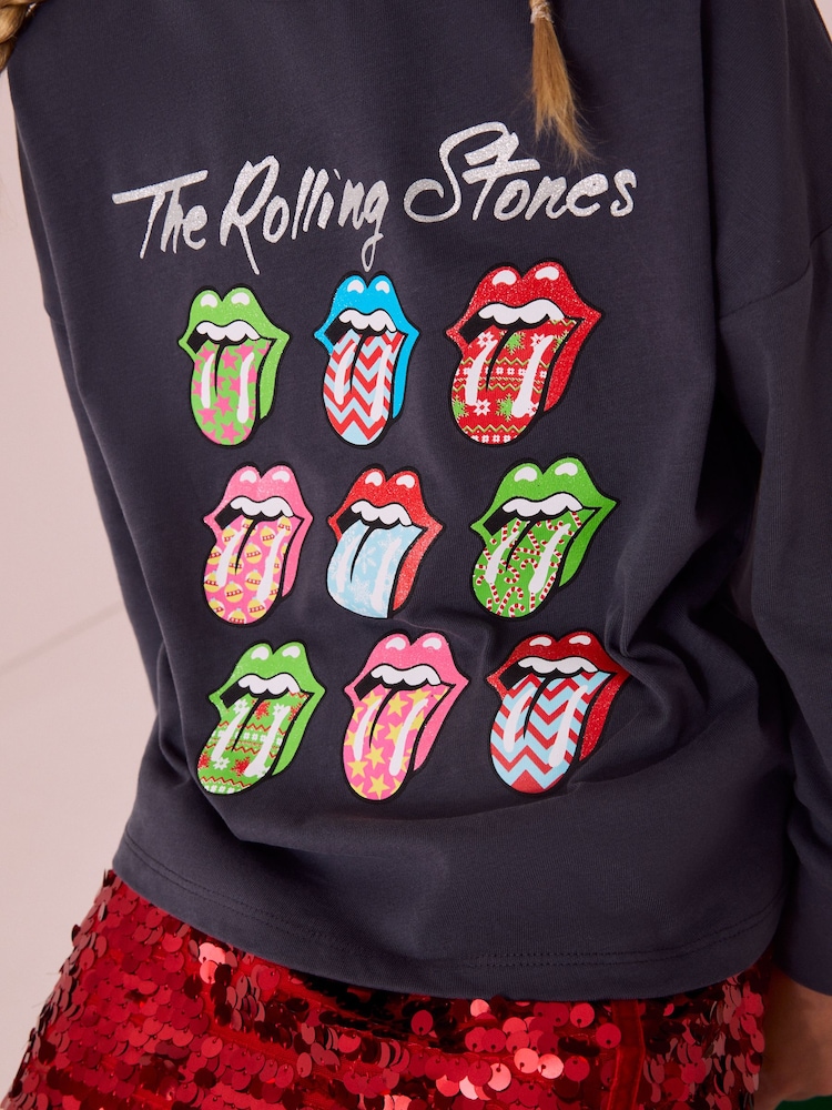 Charcoal Grey Rolling Stones Christmas Long Sleeve 100% Cotton Top (3-16yrs) - Image 4 of 4