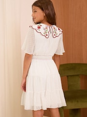 Love & Roses White Embrodiered Collar Dress (5-16yrs) - Image 4 of 4