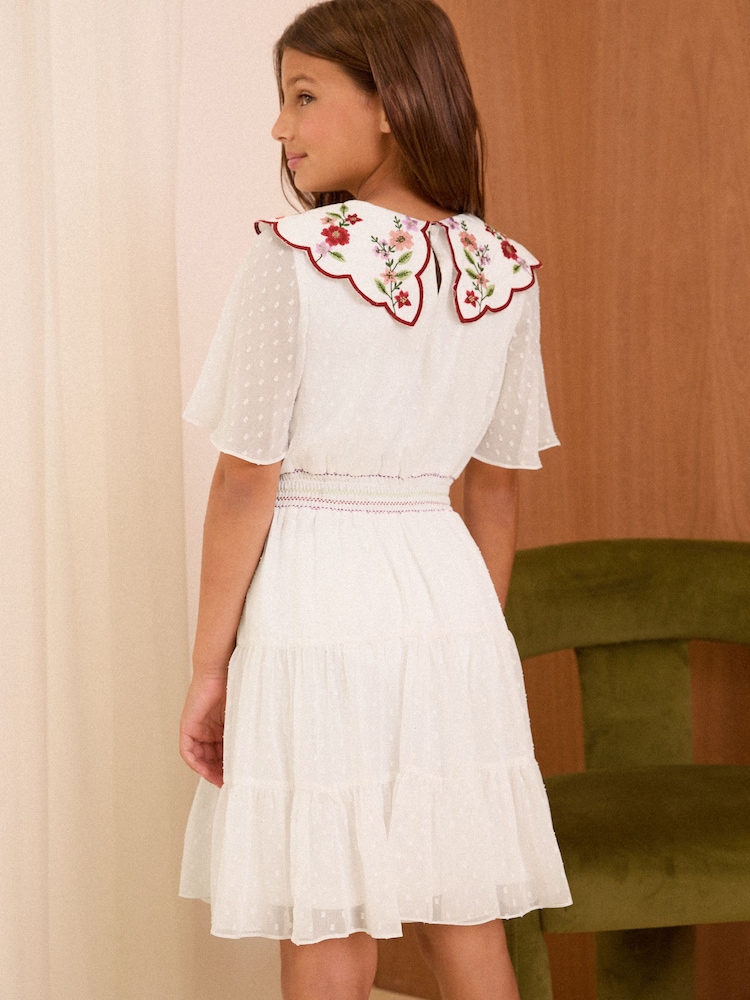 Love & Roses White Embrodiered Collar Dress (5-16yrs) - Image 4 of 4