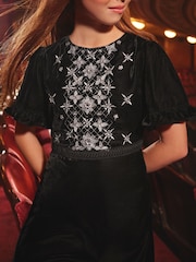 Love & Roses Black Velvet Embellished Dress (5-16yrs) - Image 2 of 4