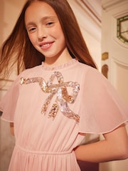 Love & Roses Pink Flutter Sleeve Sequin Bow Dress (5-16yrs) - Image 2 of 4