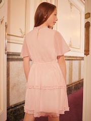 Love & Roses Pink Flutter Sleeve Sequin Bow Dress (5-16yrs) - Image 4 of 4