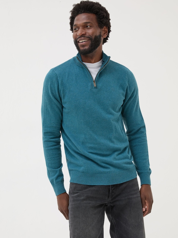 FatFace Rye Teal Blue Half-Neck Jumper - Image 1 of 5
