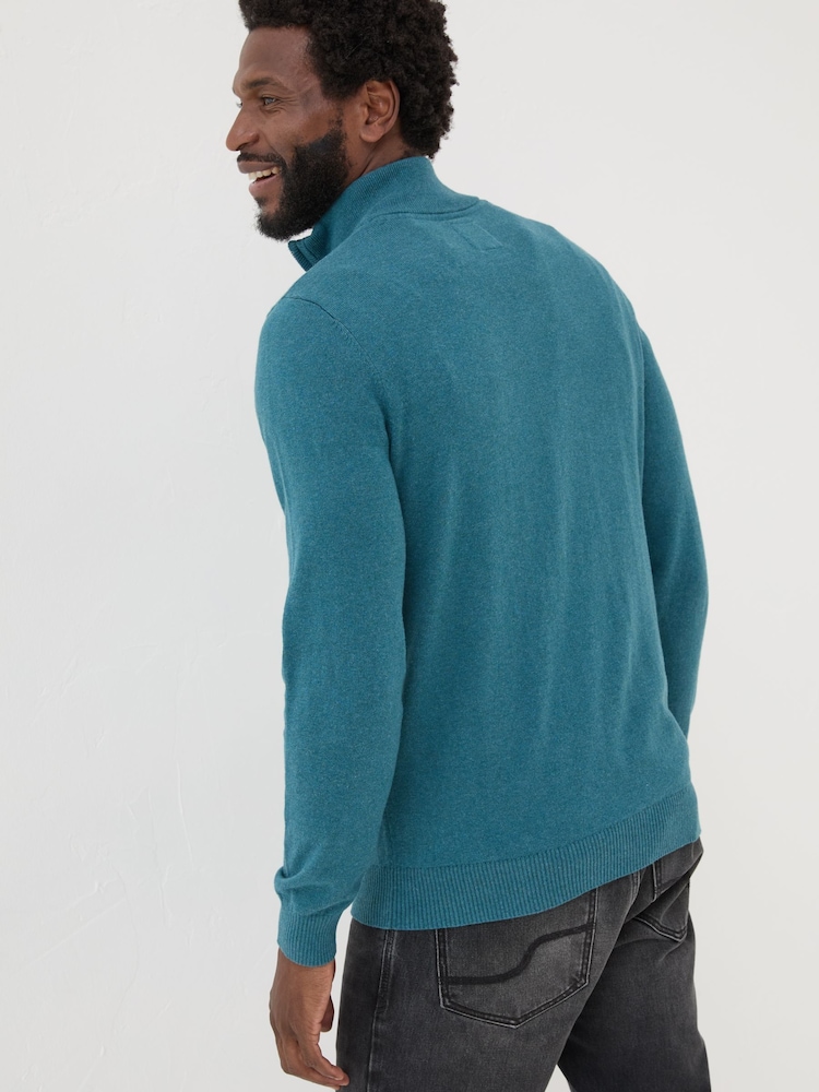 FatFace Rye Teal Blue Half-Neck Jumper - Image 2 of 5