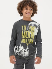 FatFace Charcoal Grey Dark Skies Moon Graphic T-Shirt - Image 1 of 5