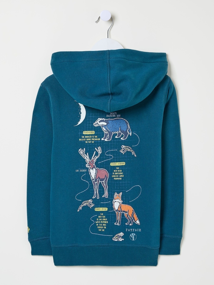 FatFace Teal Blue Dark Skies Animal Zip Through Hoodie - Image 5 of 5
