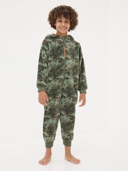 FatFace Khaki Green Camo Fleece All-In-One - Image 1 of 4