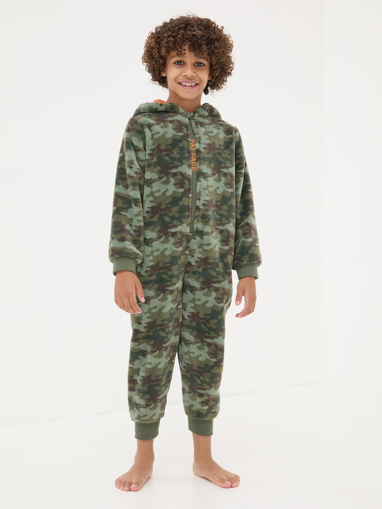 FatFace Khaki Green Camo Fleece All-In-One - Image 1 of 4