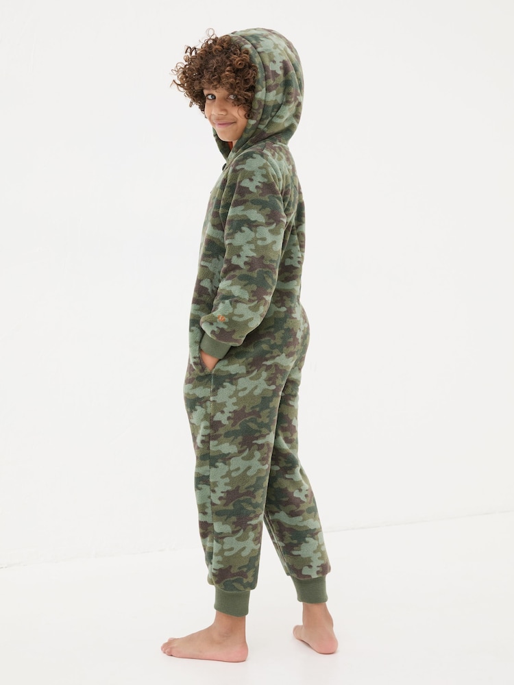 FatFace Khaki Green Camo Fleece All-In-One - Image 2 of 4