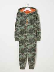 FatFace Khaki Green Camo Fleece All-In-One - Image 4 of 4