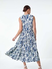 Roman Blue Aztec Style Midi Shirt Dress - Image 3 of 5