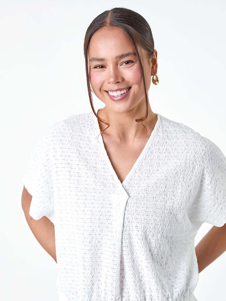 Roman White Textured Shirred Stretch Top - Image 1 of 5