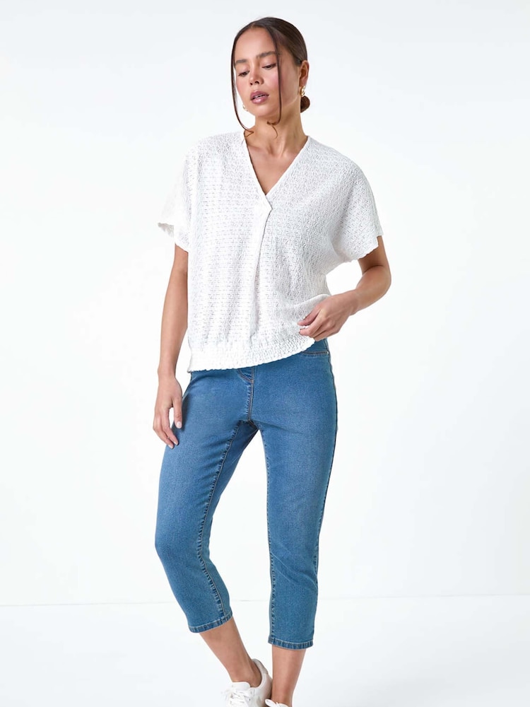 Roman White Textured Shirred Stretch Top - Image 2 of 5