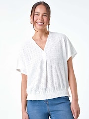 Roman White Textured Shirred Stretch Top - Image 4 of 5