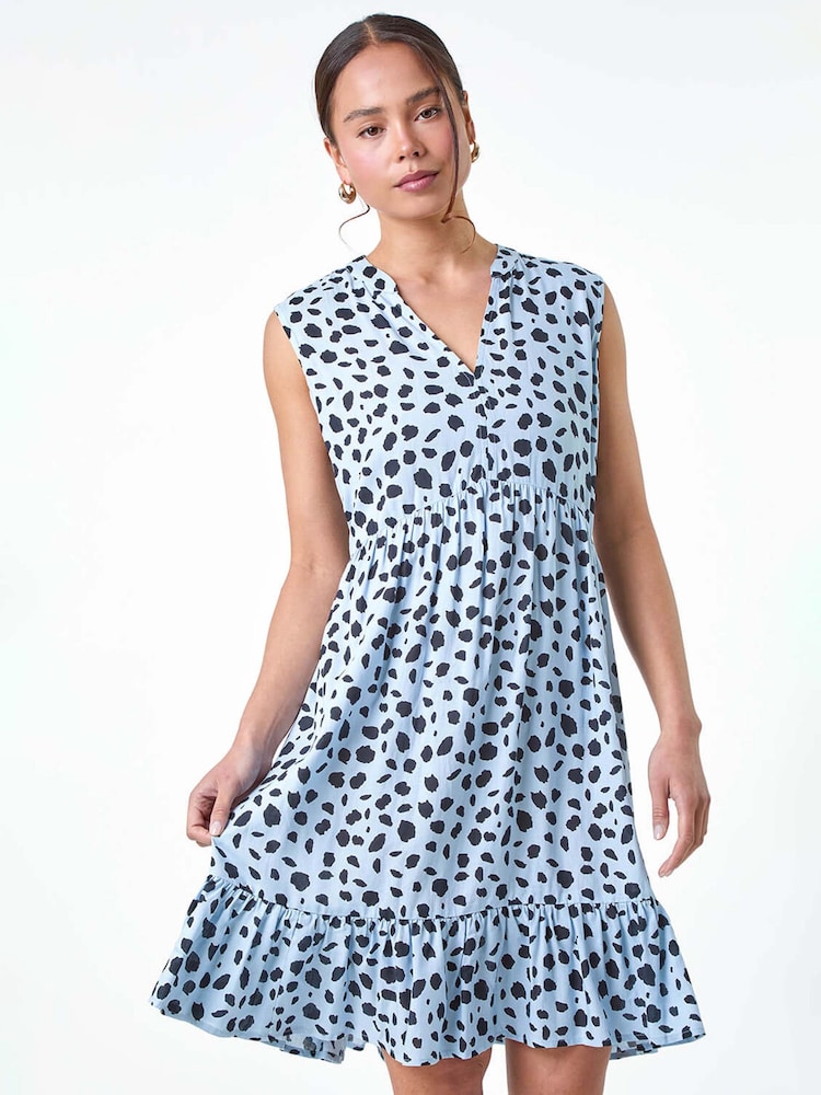 Roman Blue Spot Print Tiered Tunic Dress - Image 1 of 5