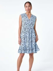 Roman Blue Spot Print Tiered Tunic Dress - Image 2 of 5