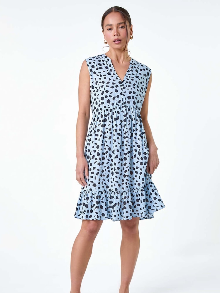 Roman Blue Spot Print Tiered Tunic Dress - Image 2 of 5
