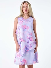 Roman Purple Floral Print Tiered Chiffon Dress - Image 1 of 5