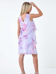 Roman Purple Floral Print Tiered Chiffon Dress - Image 3 of 5