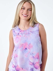 Roman Purple Floral Print Tiered Chiffon Dress - Image 4 of 5