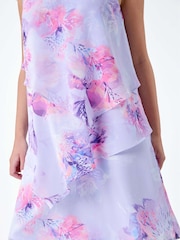 Roman Purple Floral Print Tiered Chiffon Dress - Image 5 of 5