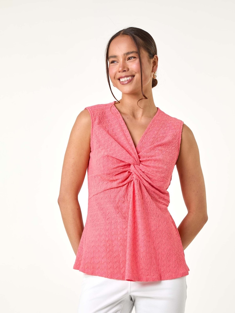 Roman Pink Twist Textured Stretch Top - Image 1 of 5