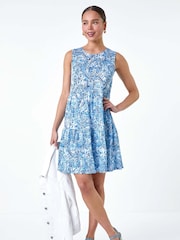 Roman Blue Paisley Print Tiered Dress - Image 1 of 5